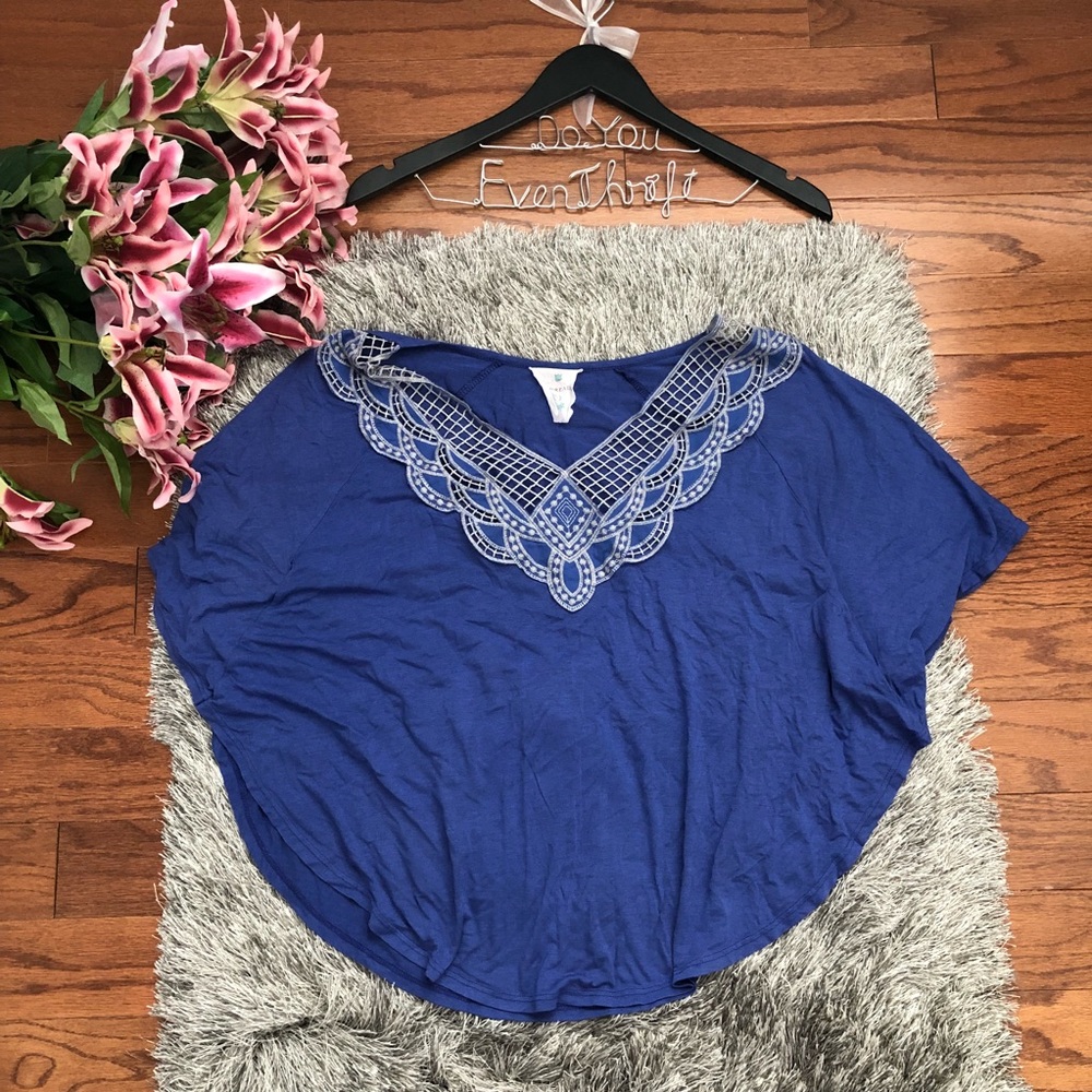 Threads Small Butterfly Sleeve Top Blue